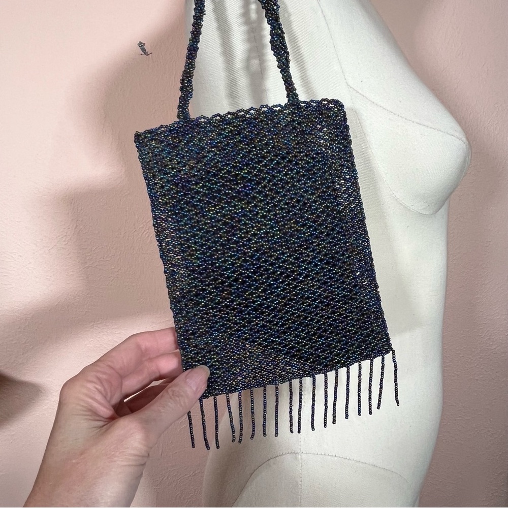 Art deco Vintage Vanessa glass beaded black aurora borealis evening bag - Picture 13 of 17
